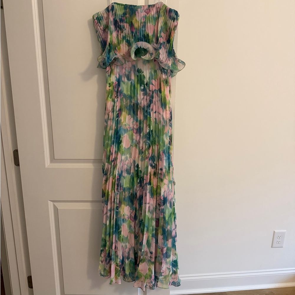 Strapless Pleated Dress in watercolor